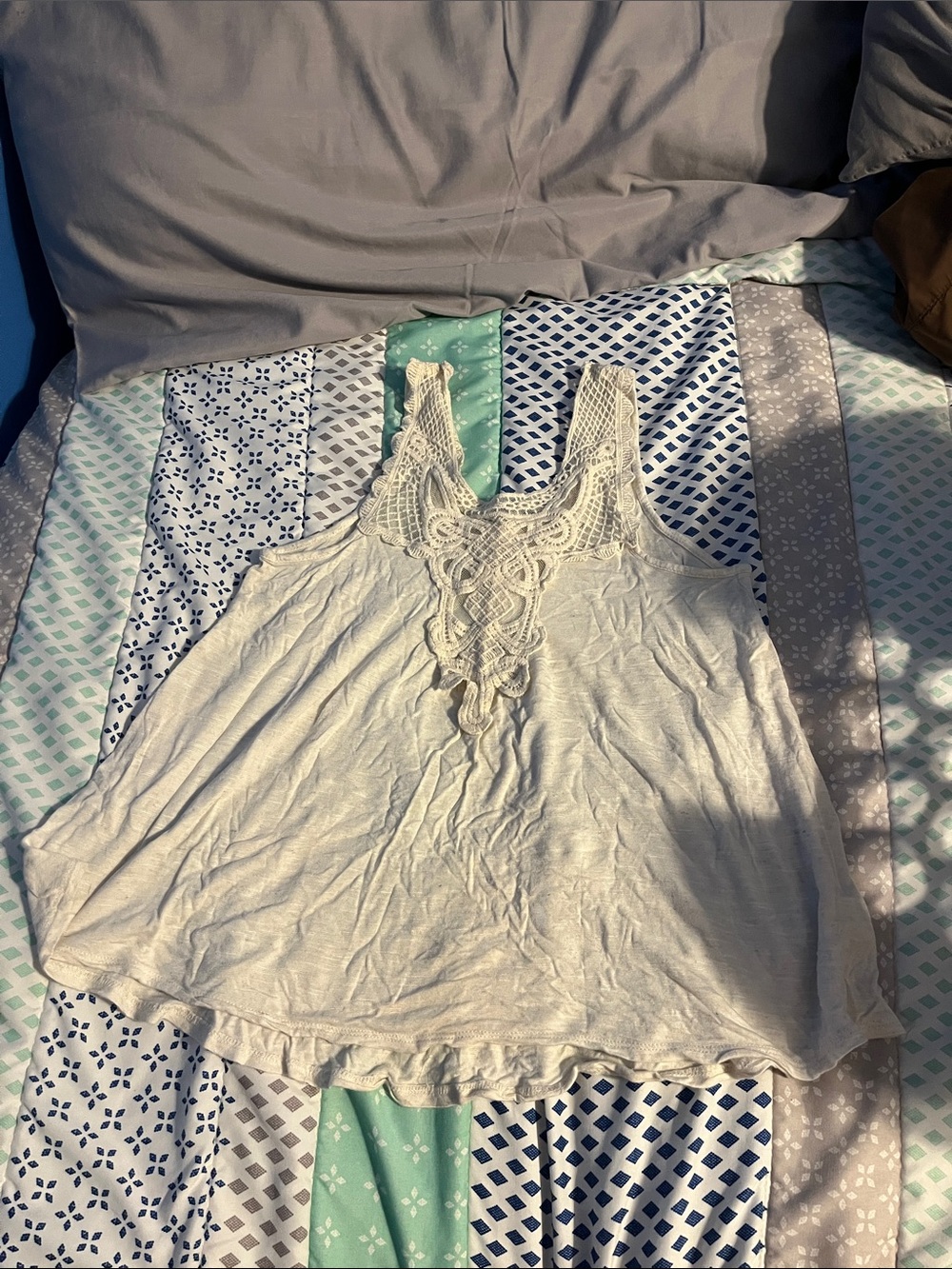 Boho Lace-Trim off White Tank Top - Women